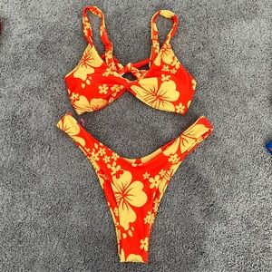 Orange ans yellow flower top and bottom bikini